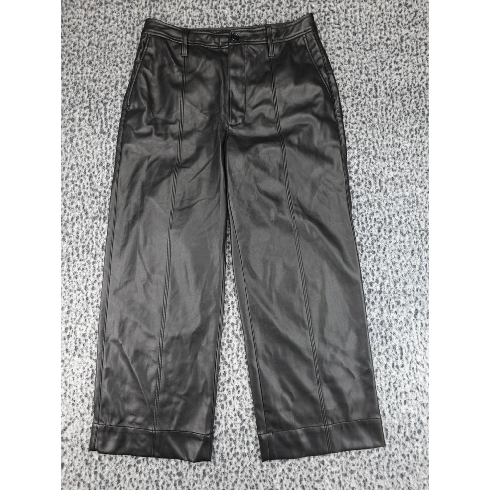 Madewell‎ Faux Leather Pants Women 28 Black Wide Leg Seamed Front High Rise